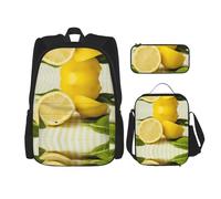 DEXNEL Zainetto giallo limone con portapranzo set di 3 zaini scuola abbinati combo per applicazione universo, Nero, One Size, Set di zaini per la scuola
