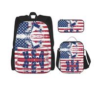 DEXNEL Zaino con bandiera nazionale americana con aquila con portapranzo, set di 3 zaini per la scuola abbinati per l'applicazione dell'universo, Nero, One Size, Set di zaini per la scuola