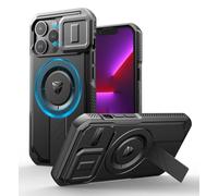 Dexnor Compatibile con Magnetica Cover iPhone 13 Pro con Copertura Della Fotocamera Scorrevole & Cavalletto Regolabile, Compatible MagSafe, Heavy Duty Robuste Antiurto Custodie - Nero