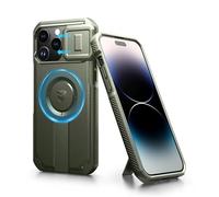 Dexnor Compatibile con Magnetica Cover iPhone 14 Pro Max con Copertura Della Fotocamera Scorrevole & Cavalletto Regolabile, Compatible MagSafe, Heavy Duty Robuste Antiurto Custodie - Verde Militare
