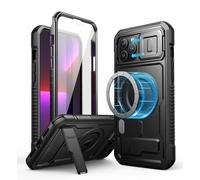 Dexnor Cover Magnetica per iPhone 13 Pro Max Cover, Compatibile con MagSafe [Con pellicola protettiva a 360 ° e staffa],Heavy Duty Protezione Militare Grado Shockproof Custodia Case - Nero