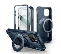 Dexnor Cover Magnetica per iPhone 15 Cover Compatibile con MagSafe [Con pellicola protettiva a 360 ° e staffa],Heavy Duty Protezione Militare Grado Shockproof Cover protettiva - Blu navy