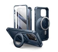 Dexnor Cover Magnetica per iPhone 15 Pro Max Cover Compatibile con MagSafe [Con pellicola protettiva a 360 ° e staffa],Heavy Duty Protezione Militare Grado Shockproof Cover protettiva - Blu navy