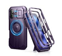 Dexnor Cover Magnetica per iPhone 16 con Copertura Della Fotocamera Scorrevole & Cavalletto Regolabile & Protezione Dello Schermo Integrata, Heavy Duty Robuste Antiurto Custodie - Phantom Purple