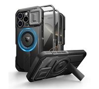 Dexnor Cover Magnetica per iPhone 16 Pro con Copertura Della Fotocamera Scorrevole & Cavalletto Regolabile & Protezione Dello Schermo Integrata, Heavy Duty Robuste Antiurto Custodie - Nero