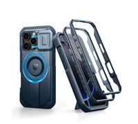 Dexnor Cover Magnetica per iPhone 16 Pro con Copertura Della Fotocamera Scorrevole & Cavalletto Regolabile & Protezione Dello Schermo Integrata, Heavy Duty Robuste Antiurto Custodie - Blu Marino