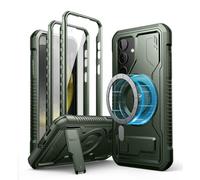 Dexnor Cover Magnetica per Samsung Galaxy S24 Cover, Compatibile con MagSafe 【Con pellicola protettiva a 360 ° e staffa】, Heavy Duty Protezione Militare Grado Shockproof Custodia - Verde Militare