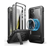 Dexnor Cover Magnetica per Samsung Galaxy S24 Plus Cover, Compatibile con MagSafe 【Con pellicola protettiva a 360 ° e staffa】, Heavy Duty Protezione Militare Grado Shockproof Custodia - Nero