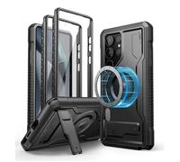 Dexnor Cover Magnetica per Samsung Galaxy S24 Ultra Cover, Compatibile con MagSafe 【Con pellicola protettiva a 360 ° e staffa】, Heavy Duty Protezione Militare Grado Shockproof Custodia - Nero