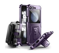 Dexnor Custodia con paraurti per Samsung Galaxy Z Flip 5 Cover, Copertura protettiva resistente agli urti per tutto il corpo con cavalletto incorporato & Clip per fondina rotante a 360°- Viola