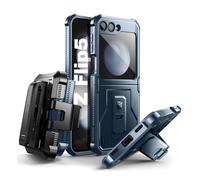 Dexnor Custodia con paraurti per Samsung Galaxy Z Flip 5 Cover, Copertura protettiva resistente agli urti per tutto il corpo con cavalletto incorporato & Clip per fondina rotante a 360°- Blu marino