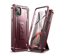 Dexnor Custodia Cover per iphone 14 plus con Protezione per lo Schermo Integrata Copertura Protettiva Antiurto Resistente agli urti Anteriore e Posteriore 360 con Supporto - Rosso