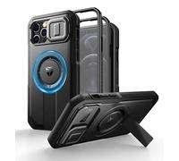 Dexnor Magnetica Cover Compatibile con iPhone 12/12 Pro con Copertura Della Fotocamera Scorrevole & Cavalletto Regolabile & Protezione Dello Schermo Integrata, Robuste Antiurto Custodie - Nero