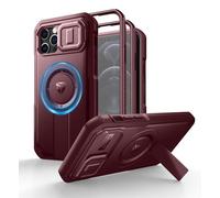 Dexnor Magnetica Cover Compatibile con iPhone 12/12 Pro con Copertura Della Fotocamera Scorrevole & Cavalletto Regolabile & Protezione Dello Schermo Integrata, Robuste Antiurto Custodie - Rosso Magico