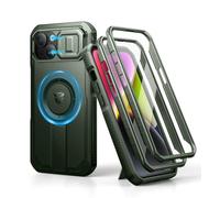 Dexnor Magnetica Cover Compatibile con iPhone 13/14 con Copertura Della Fotocamera Scorrevole & Cavalletto Regolabile & Protezione Dello Schermo Integrata, Robuste Antiurto Custodie - Verde Militare