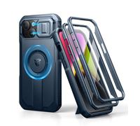 Dexnor Magnetica Cover Compatibile con iPhone 13/14 con Copertura Della Fotocamera Scorrevole & Cavalletto Regolabile & Protezione Dello Schermo Integrata, Robuste Antiurto Custodie - Blu Marino