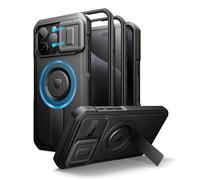 Dexnor Magnetica Cover Compatibile con iPhone 15 Pro Max con Copertura Della Fotocamera Scorrevole & Cavalletto Regolabile & Protezione Dello Schermo Integrata, Robuste Antiurto Custodie - Nero