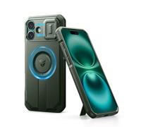 Dexnor Magnetica Cover Compatibile con iPhone 16 Plus con Copertura Della Fotocamera Scorrevole & Cavalletto Regolabile, Heavy Duty Robuste Antiurto Custodie - Verde Militare