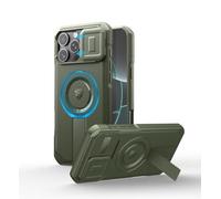 Dexnor Magnetica Cover Compatibile con iPhone 16 Pro Max con Copertura Della Fotocamera Scorrevole & Cavalletto Regolabile, Heavy Duty Robuste Antiurto Custodie - Verde Militare