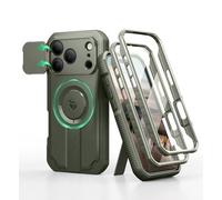 Dexnor per Magnetica Cover iPhone 17 Pro con Fotocamera Copertura Scorrevole & Supporto Pieghevole & Protezione Schermo Integrata, Resistente Robuste Protezione Custodie - Verde Militare