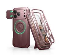 Dexnor per Magnetica Cover iPhone 17 Pro Max con Fotocamera Copertura Scorrevole & Supporto Pieghevole & Protezione Schermo Integrata, Resistente Robuste Protezione Custodie - Rosso Magico