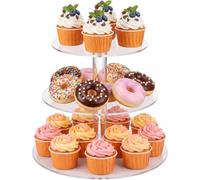 Dexpally 3 Livelli Alzatina per dolci, Rotonda Torre per Cupcake in Acrilico Alzata Trasparente, per Dolci e Pasticceria, ideale per Matrimoni e Compleanni