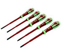 Dextro VDE Glo Phosphorescent Slim a Taglio/Pozidriv Cacciavite Set, 5 Pezzi