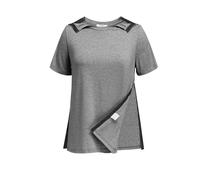 Dey amicie chirurgiche post spalla per le donne strappare via Side Snap chemio Port camicie manica corta abbigliamento adattivo, Grigio chiaro, M