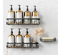 Deyhoc 3 Pezzi Acciaio Inossidabile Antiruggine Mensola Doccia senza Foratura, Accessori Bagno senza Forare, Autoadesivo Mensole Bagno Organizzatore, Nero