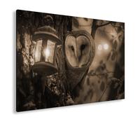 deyoli Stampa su tela con gufo nella foresta invernale, luce calda e silenziosa formato: 70 x 50 cm, effetto seppia, stampa XXL, immagine su telaio, decorazione da parete o soggiorno