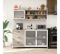 DEZAGCE Armadio da cucina alto a buffet con 3 ante, armadietto a buffet con 3 cassetti, MDF, stile industriale semplice, 174 x 150 x 40 cm