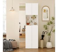 DEZAGCE Set di 2 appendiabiti, guardaroba compatto con specchio e 11 ripiani, guardaroba da corridoio con spazio di archiviazione, 180 x 75,2 x 27 cm, bianco, arredamento moderno per ingresso per