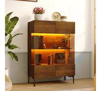 DEZAGCE Vetrina moderna in vetro con illuminazione a LED e porte push-to-open - Armadietto a 3 ripiani, armadietto a buffet per soggiorno, sala da pranzo o cucina, 80 x 38,2 x 115 cm, marrone