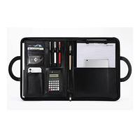 Deze eenvoudige en elegante aktetas biedt zelfvert Cartella portadocumenti con cerniera A4 in pelle PU multicolore con opzioni di calcolo(Black,12-digit calculator)