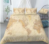 DEZEE Atlante Timbro Set Copripiumino Mappa Del Mondo Vintage Biancheria Da Letto Con Copripiumini Federe O Lenzuola (scegliere 4 PCS),Singolo,Matrimoniale,King (01,Single-4 PCS-140 * 210cm)