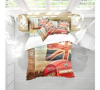 DEZEE Set Copripiumino Retro Londra Vecchio Big Ben Regno Unito Biancheria Da Letto Con Copripiumini Federe O Lenzuola (scegliere 4 PCS),Singolo,Matrimoniale,King (04,Single-3 PCS-140 * 210cm)