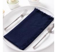 DeZerlor Confezione da 12 tovaglioli in cotone e lino blu navy con frange primaverili, set di 12 tovaglioli bohémien fatti a mano, per matrimoni, feste di baby shower, 43 x 43 cm