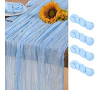 DeZerlor Runner da tavola in garza azzurra, confezione da 4 runner da tavola autunnali in garza bohémien, 300 cm, colore azzurro, decorazioni da tavolo per il Ringraziamento, matrimoni, feste per baby