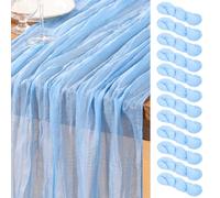 DeZerlor Runner da tavola in garza azzurro baby, confezione da 12 runner pasquali primaverili in garza boho, 305 cm, azzurro chiaro, decorazioni da tavolo per matrimoni nuziali, baby shower, feste