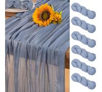 DeZerlor Runner da tavola in garza blu polveroso, confezione da 6 runner pasquali primaverili in garza boho, 300 cm, decorazione da tavolo per matrimoni, feste di baby shower
