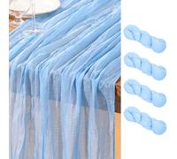 DeZerlor Runner da tavola in garza color celeste, confezione da 4 runner pasquali primaverili in garza boho, 305 cm, decorazione da tavolo per matrimoni, feste di baby shower