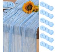 DeZerlor Runner da tavola in garza color celeste, confezione da 6 runner autunnali in garza bohémien, 300 cm, colore azzurro, decorazioni da tavola per il Ringraziamento, matrimoni, feste per baby boy