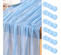 DeZerlor Runner da tavola in garza color celeste, confezione da 6 runner pasquali primaverili in garza boho, 300 cm, decorazione da tavolo per matrimoni, feste di baby shower