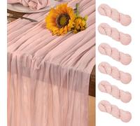 DeZerlor Runner da tavola in garza rosa, confezione da 6 runner da tavola autunnali in garza bohémien, 300 cm, colore rosa chiaro, decorazione da tavolo per il Ringraziamento, matrimonio, addio al