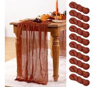 DeZerlor Runner da tavola in terracotta con garza, confezione da 10 pezzi, colore arancione bruciato, 300 cm, color ruggine, decorazione da tavolo per il Ringraziamento, per matrimoni, feste di addio