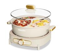 Dezin Hot Pot elettrico con divisore, pentola per Shabu Shabu Shabu da 6 litri, pentola elettrica antiaderente rimovibile a doppio lato, profondità 7,6 cm con controllo multi-potenza, 2 mestoli in