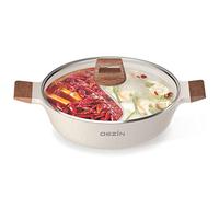 DEZIN Pentola Shabu a doppio sapore da 5 QT con divisore, pentola antiaderente a due lati da 30,5 cm divisa per piano cottura a induzione, fornello a gas e fornello caldo, mestolo incluso