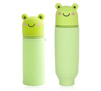 DEZP 1 Pezzi Kawaii Astuccio Scuola Per Legami Penna 2 In 1 In Morbido Silicone, 18.5 * 6.5 Cm Tema Animali, Portapenne Da Tavolo, Chiusura Con Cerniera, Penne Pastelli Pennarelli (rana)