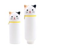 DEZP 1 Pezzi Kawaii Astuccio Scuola Per Legami Penna 2 In 1 In Morbido Silicone, 18.5 * 6.5 Cm Tema Animali, Portapenne Da Tavolo, Chiusura Con Cerniera, Penne Pastelli Pennarelli (gattino)