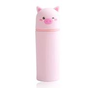 DEZP 1 Pezzi Kawaii Astuccio Scuola Per Legami Penna 2 In 1 In Morbido Silicone, 18.5 * 6.5 Cm Tema Animali, Portapenne Da Tavolo, Chiusura Con Cerniera, Penne Pastelli Pennarelli (porcellino)